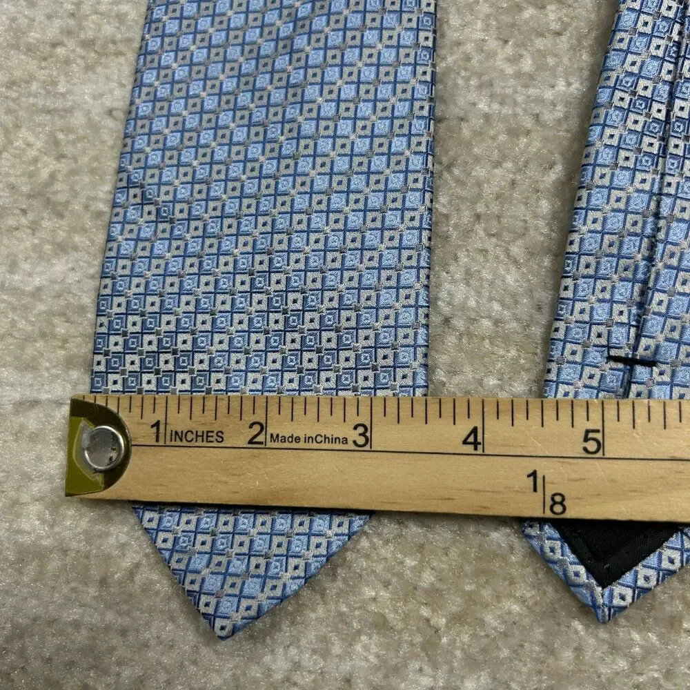 Pierre Cardin Tie Mens Blue Geometric 100% Silk Necktie Classic Formal Business